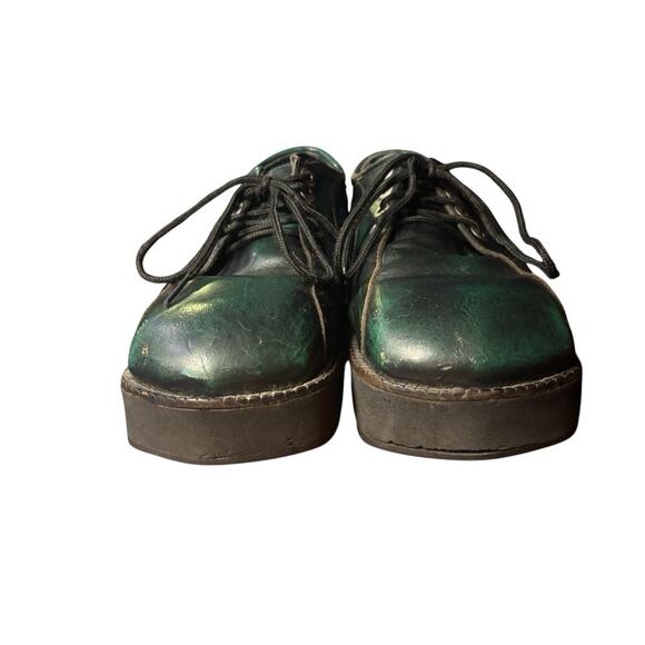 Vintage John Fluevog Creepers Platform Shoes Tie Oxfords Green Brown Size 43 - Picture 1 of 11